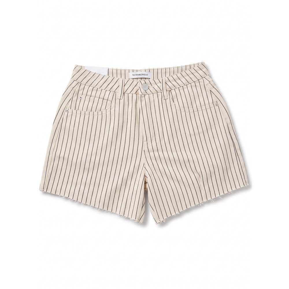 WeWoreWhat High Rise Flare Pinstripe Denim Shorts Beige Black 26 NWT